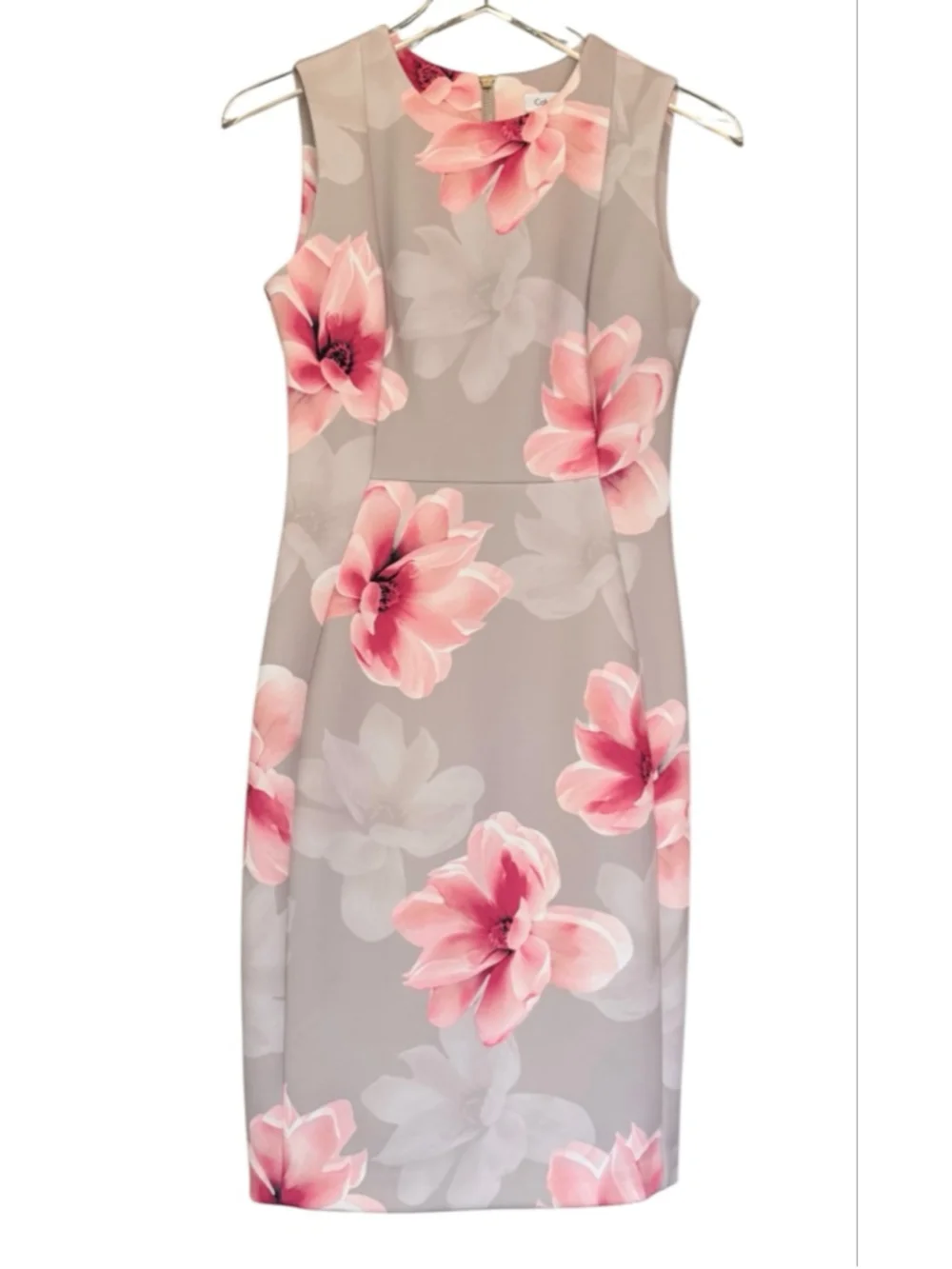 Calvin Klein Gray Pink Floral Sleeveless Sheath Dress Size 2 - Picture 4 of 13